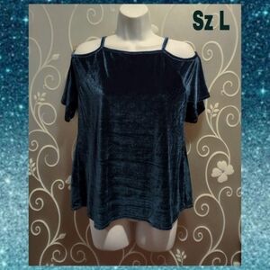 WOMENS AQUA VELOUR COLD SHOULDER TOP SIZE L